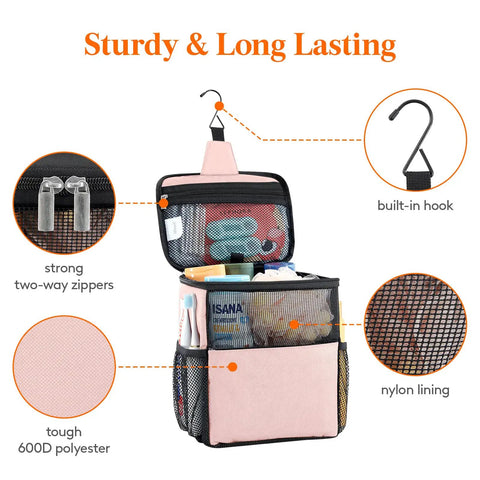 Mesh Shower Caddy Bag Portable Hanging Organizer For Dorm Rooms College Bathroom Beach Travel Quick Dry Tote Pink Medium
