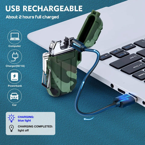 Dual Arc USB Rechargeable Lighter outdoors windproof flameless plasma lighter charging from laptop via USB cable