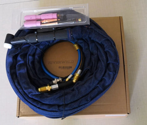 Water Cooled 350 Amp TIG Welding Torch Kit With Beefy Head And Flexible Gas Valve 25 Foot Cable System CK35 50 Connector