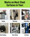 6 Inch Magnetic Hooks with Open Design Holds Up To 45 Lbs On Steel Surfaces display in various settings