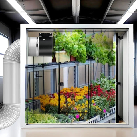8 Inch Inline Duct Fan With Switch, Low Noise High Airflow Exhaust Vent For Basement Garage Attic And Kitchen next to indoor plant shelf