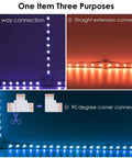 Image showing a T Shape 4 Pin LED Connector Kit with 3-way, straight, and 90-degree corner connections, featuring LED strips.