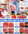 Metal Food Grinder Attachments for Stand Mixers with 4 Grinding Plates and Meat Preparation