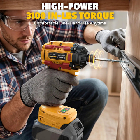 Man using Cordless Brushless Drill And Impact Driver Combo Kit For 20V Battery Tool Only High Torque Power Tool Set