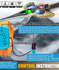 Control instructions for Kids RC Airplane With Hand Gesture Or Remote Control, showing LED lights and remote functions.