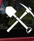 Crossed Shovel And Pick Axe Vinyl Decal 15 Inch By 15 Inch Die Cut Sticker For Mining Expedition On Cars Trucks And Gear