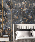 DIY Friendly Peel And Stick Marble Black Countertop Vinyl on bedroom wall and nightstand with modern decor