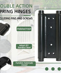 8 Inch Black Double Action Door Hinges Self Closing For Cafe Saloon Pub Swinging Doors 201 Stainless Steel Includes Pins And Screws Heavy Duty 4 Pack Set shown with polished finish and automatic close function.