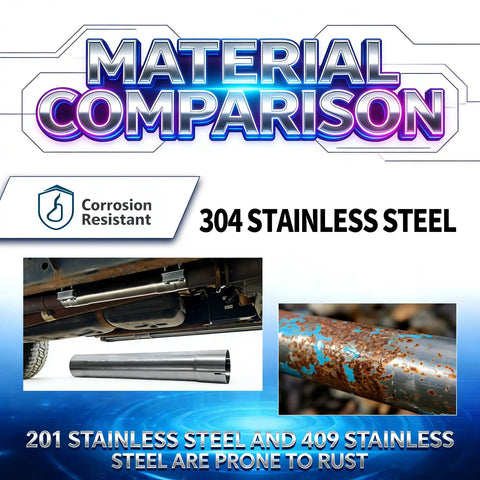 Material comparison of 304 stainless steel for Two Point Five Inch Stainless Steel Exhaust Pipe T304 Mandrel Bent Tubing For Cars with images.