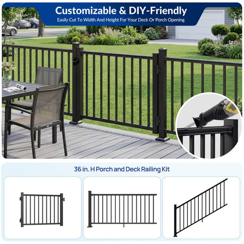 Beefy Welded Aluminum Deck Gate Kit With Latch And Auto Closing Hinge 36 Inch High And 4 Foot Wide for porch railing