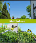 20V Cordless Pole Hedge Trimmer With 20 Inch Blades 9 Feet Reach Extension in garden use, showing multi angle trimming features.