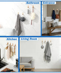 Foldable Wall Mount Towel And Coat Hooks Built With Heavy Duty Aluminum Alloy Featuring A Slick Gold Finish 4 Pack Hat Hangers Quick Install Bathroom Storage with towels and accessories in various settings.