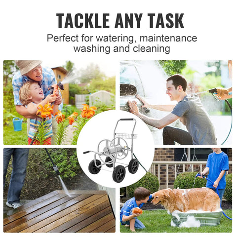 Heavy Duty Hose Reel Cart For 250 Ft Of 5/8 Inch Hose, Grab-And-Go Garden Water Cart With 4 Wheels in use for cleaning