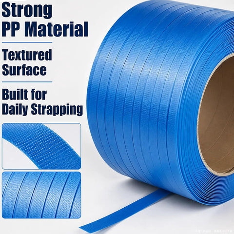 Heavy Duty Blue Polypropylene Strapping Roll 1/2 By 3300 Feet Hella Tough Industrial Pallet Banding Strap No Sweat Weather Proof Packaging Bundle Wrapping