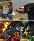 14 Inch Heat Resistant Leather Welding Glove With Kevlar Stitching For Fireplace Grill Fire Pit Campfire Wood Stove 482 Fahrenheit CE Certified MIG Stick Forge Oven Animal Handling in use for various tasks like animal handling, working, grilling, and gardening.