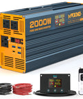 Super Heavy Duty 2000 Watt Pure Sine Wave Power Inverter DC 12 To 120 Volt AC with three AC outlets and display.