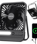 7 Inch Portable Desk Fan With 10000mAh Battery USB Rechargeable LED Light Display And Timer 4 Speed Settings and USB cable