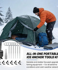Heavy Duty Ice Anchor Tool Kit For Ice Fishing Shelter And Ice Houses, Six Piece Stakes Set with Drill Bit and Accessories