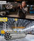 Heavy Duty Manual Lever Chain Hoist lifting metal bars in industrial setting, showing ease of use compared to manual lifting before