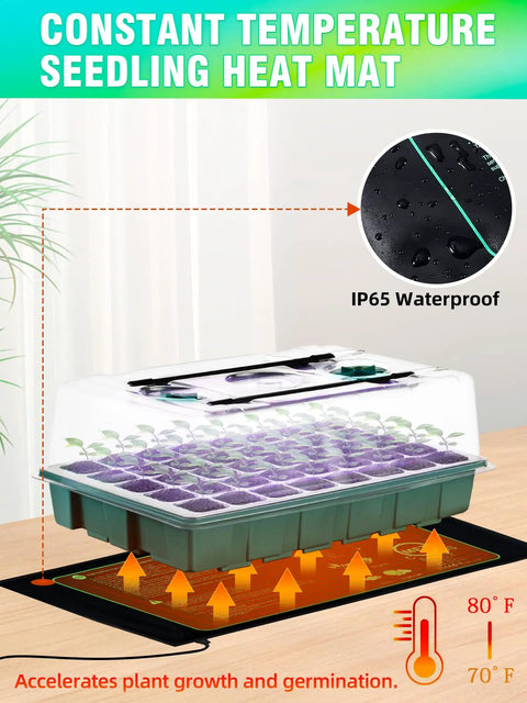 Seed Starter Kit With Grow Lights And Heat Mat For Indoor Plants 80 Cell Germination Station 2 Pack Includes humidity domes