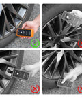 Heavy Duty TPMS Relearn Tool For Quick Tire Pressure Sensor Activation And Programming With Broad Chevy Buick Cadillac Support and Plug And Play setup in action checking tire pressure.