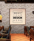 Restaurant wall with 20 Pack 3D Wall Panels Peel And Stick Foam Brick Wallpaper Faux Stone Self Adhesive 7mm Thick Waterproof Dustproof Easy Clean Rock Color DIY Ready featuring a mockup design frame