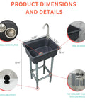 Easy Peasy Plastic Utility Sink Freestanding Laundry Tub 17 X 13 Inch Grey with drainer, adjustable feet, and arc design.