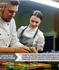 Chefs preparing meal in kitchen, highlighting shatterproof glass safety for LED T5 Plug And Play Light Tube Three Foot 18 Watt 2100 Lumens Dual End Connection Mini G5 Bi Pin Base Electronic Ballast Compatible UL Listed 4000K Cool White Ten Pack Instant On No Buzz Flicker Free Shatterproof Glass.