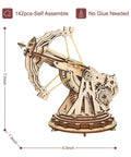 3D Wooden Catapult Kit For Adults, DIY Mechanical Puzzle Model, laser-cut plywood, classic wooden launcher, dimensions visible
