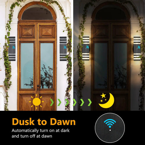 Dusk To Dawn Outdoor Wall Light 3 Layer Up And Down Matte Black IP65 Waterproof Exterior Sconce illuminating doorway