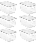 Hella Nifty Clear Stackable Storage Bins With Secure Snap Lids And Comfortable Side Handles And Large 6 Pack, clear polyethylene, 11 L x 7.5 W x 6 H.