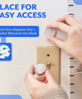 Magnetic Cabinet Locks For Babies Easy No Tool Install Baby Proofing Locks For Cabinets Drawers Doors And Kitchen Strong Adhesive 8 Pack With 2 Keys For Kid Safe Home And Peace Of Mind shown in use with magnetic key holder near light switch.