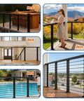 Premium 8ft Black Cable Railing Handrail Kit With Four Pieces Of Heavy Duty 304 Stainless Steel Deck Top Guardrails used on modern decks.