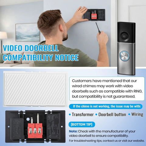 Two Tone Wired Doorbell Chime for Home Front And Rear Doors, 16V 10VA, man checking wall mount compatibility, side view