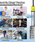 1500W Immersion Water Heater For Buckets Submersible 304 Stainless Steel Guard With Thermostat And Auto Shutoff image