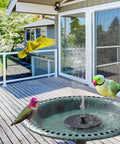 Solar Powered Pedestal Bird Bath Fountain With Steel Ground Anchors, Weather Resistant Resin, Antique Green Outdoor Garden Decor.