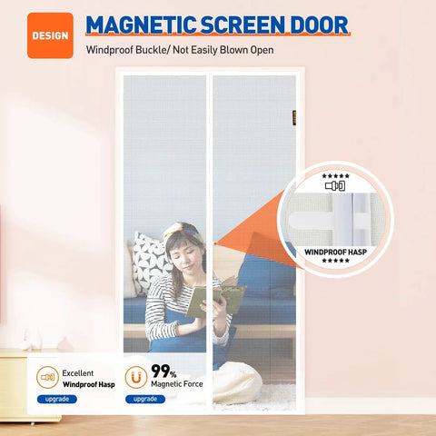 Living room view of Magnetic Screen Door For 32 By 80 Inch Door Fit With 34 By 81 Inch Mesh Strong Magnetic Closure Reinforced