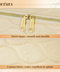 Beige Two Layer Nail Polish Organizer Case with metal zippers and water-repellent fabric detail view