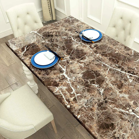 Extra Wide 36 Inch By 160 Inch Light Emperador Marble Contact Paper Peel And Stick for Tables. Waterproof and Heat Resistant.