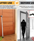 2 In 1 Sliding Door Security Bar, Adjustable From 16.5 To 48 Inches, White, shown installed on wooden door, preventing forced entry.