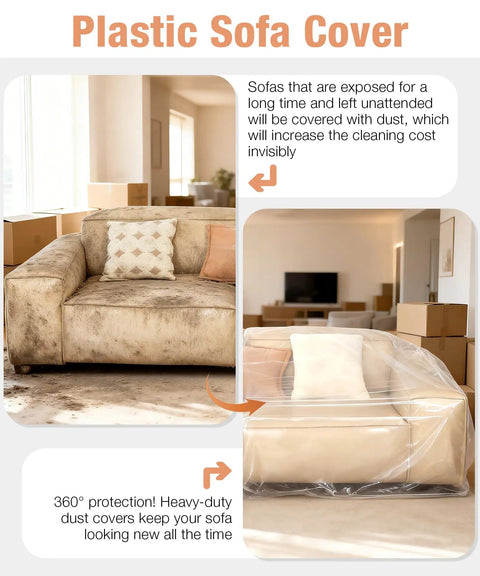 Sofa with Extra Thick 4Mil Clear Furniture Cover For Sofa Sectional Loveseat And Outdoor Furniture Dust Proof Waterproof Moving Storage Bags 84 Inch H 43 Inch W 84 Inch D Large Size in living room