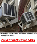 Heavy Duty No-Drill Window AC Bracket For Apartments Holds Up To 200 Lbs showing stability and a falling AC unit without a bracket