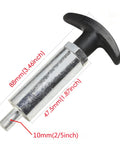 Badass Heavy Duty Steel Spring Loaded Pull Pin With Round Nut Handle Industrial Pop Pin Shank For Tire Carriers, shown with dimensions.