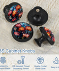 Hella Smooth Retro Lotus Cabinet Knobs Featuring Sweet Stained Glass Accents And Super Rust Resistant Metal Hardware For Bedroom Dressers Kitchen Cupboards 4 Pack with floral design and black base.