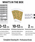 Top Tier Printer Cleaning Kit To Keep Your Fargo Compatible ID Card Printer Back In Action With Pro IPA Cleaning Pens Adhesive Cards And Heavy Duty Roller Wipes For No Sweat Routine Maintenance contents including cleaning wipes, adhesive cards, and cleaning pens.