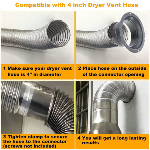 4 Pack 4 Inch Duct Connector Flanges Inlet Fittings Metal Straight Pipe Ventilation Flanges for Heating and Cooling HVAC System