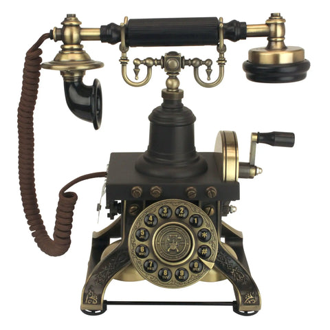 Vintage Eiffel Tower Style Rotary Phone With Push Button Dialing, corded retro telephone for home decor, brass accents