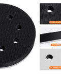 5 Inch 8 Hole Interface Pad For 5 Inch Orbital Sander With Hook And Loop Backing Soft Foam Cushion Buffing Pads Dust Busting Sanding Pad Pro Grade Pack Of 2 with close-up details of hook and loop surface and foam layer