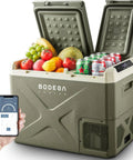 Dual Zone Car Refrigerator With App Control 34 Quart 32L Portable 12V 24V DC And 100 240V AC filled with fruits and drinks
