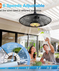 Outdoor Ceiling Fan With Light For Patios And Pergolas, 20-Inch IP65 Waterproof Gazebo Fan, 6 Speeds Adjustable, shown on a patio